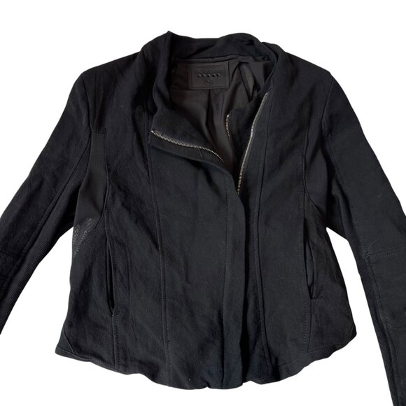 Blank NYC moto style jacket Medium black knit cotton sheer mesh cropped - Picture 2 of 8